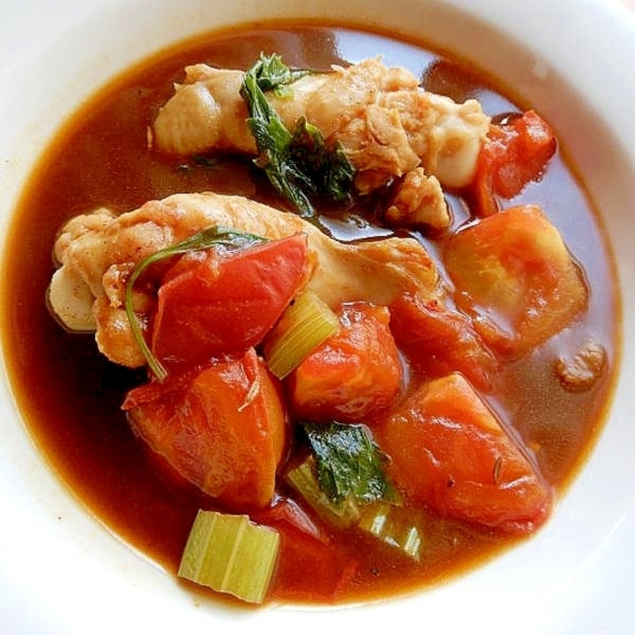 市販品利用で❤鶏手羽元のスープカレー♪(セロリ葉)